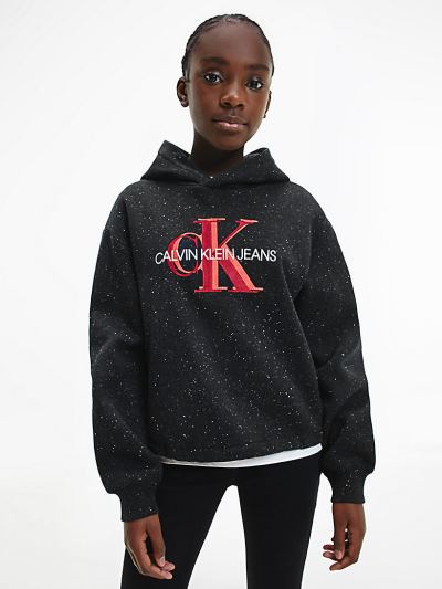 Calvin Klein Ruhák HU688860 | Calvin Klein Embroidered Logo Lány Kapucnis Pulóver Fekete
